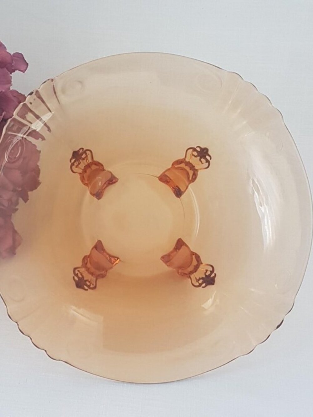 Vintage Heisey Elegant Glass Footed Centerpiece Bowl Flared Amber Orange